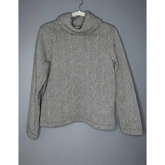 J. Crew Funnel Neck Sweater Size M Herringbone Black White Soft Old Money Preppy - Picture 10 of 13